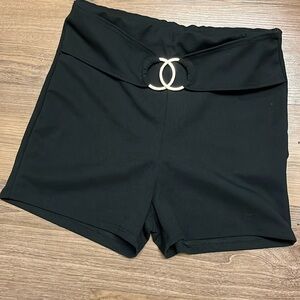 Black shorts with front belt buckle
